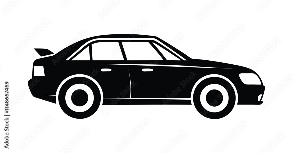 Black Car Silhouette Vector Illustration. Side View modern Car Outline Vector Art. Black Car Silhouette Vector Illustration. Side View modern Car Outline Vector Art.
