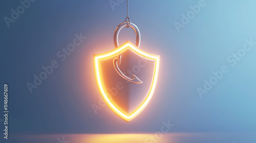 Protective shield icon displayed in neon glow digital artwork environment modern design concept photo