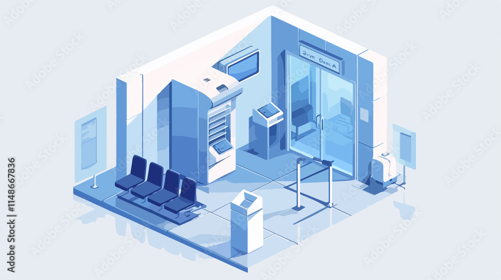 Modern Security Room in Isometric View at Transport Hub Modern Security Room in Isometric View at Transport Hub