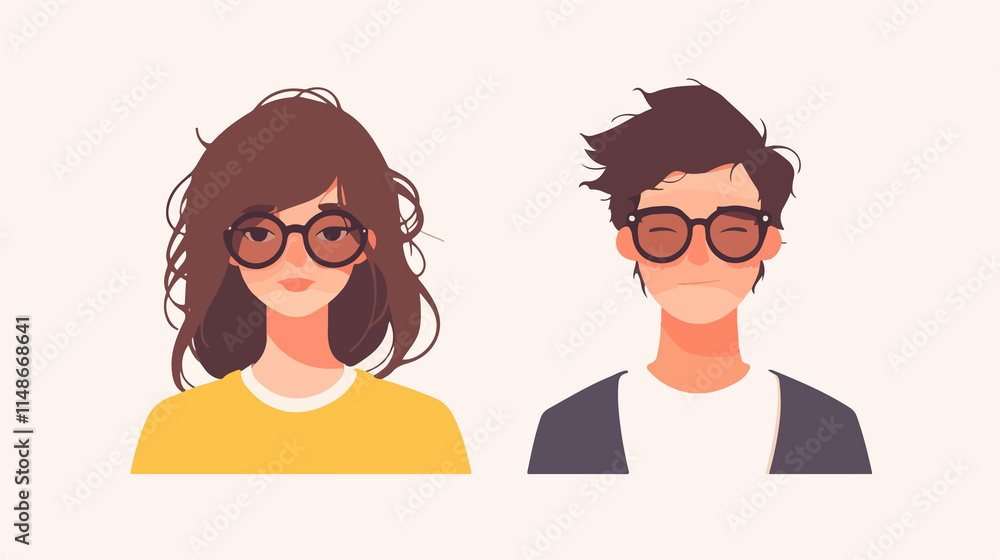 Minimalist Man and Woman Flat Icon in Vector Style - Isolated on White Background Minimalist Man and Woman Flat Icon in Vector Style - Isolated on White Background