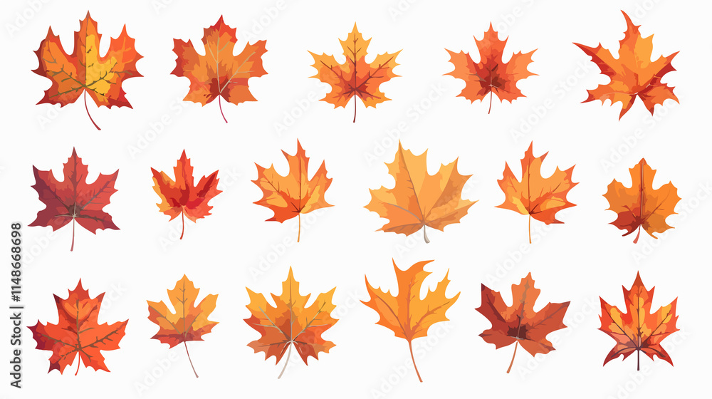Detailed Maple Fall Leaves Closeup on White Background Detailed Maple Fall Leaves Closeup on White Background