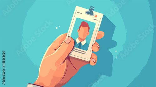 Professional Male Hand Holding ID Card with Photo Illustration