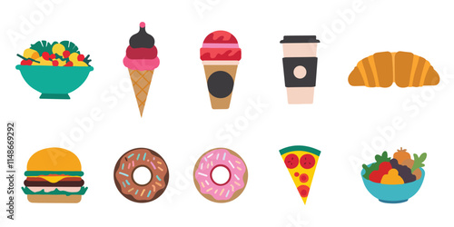 Food flat Illustration Icons set, Food Vector Art Illustration Clipart. set of food Illustration bundle	