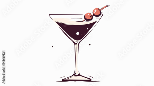 Elegant Martini Glass Line Icon on White Background