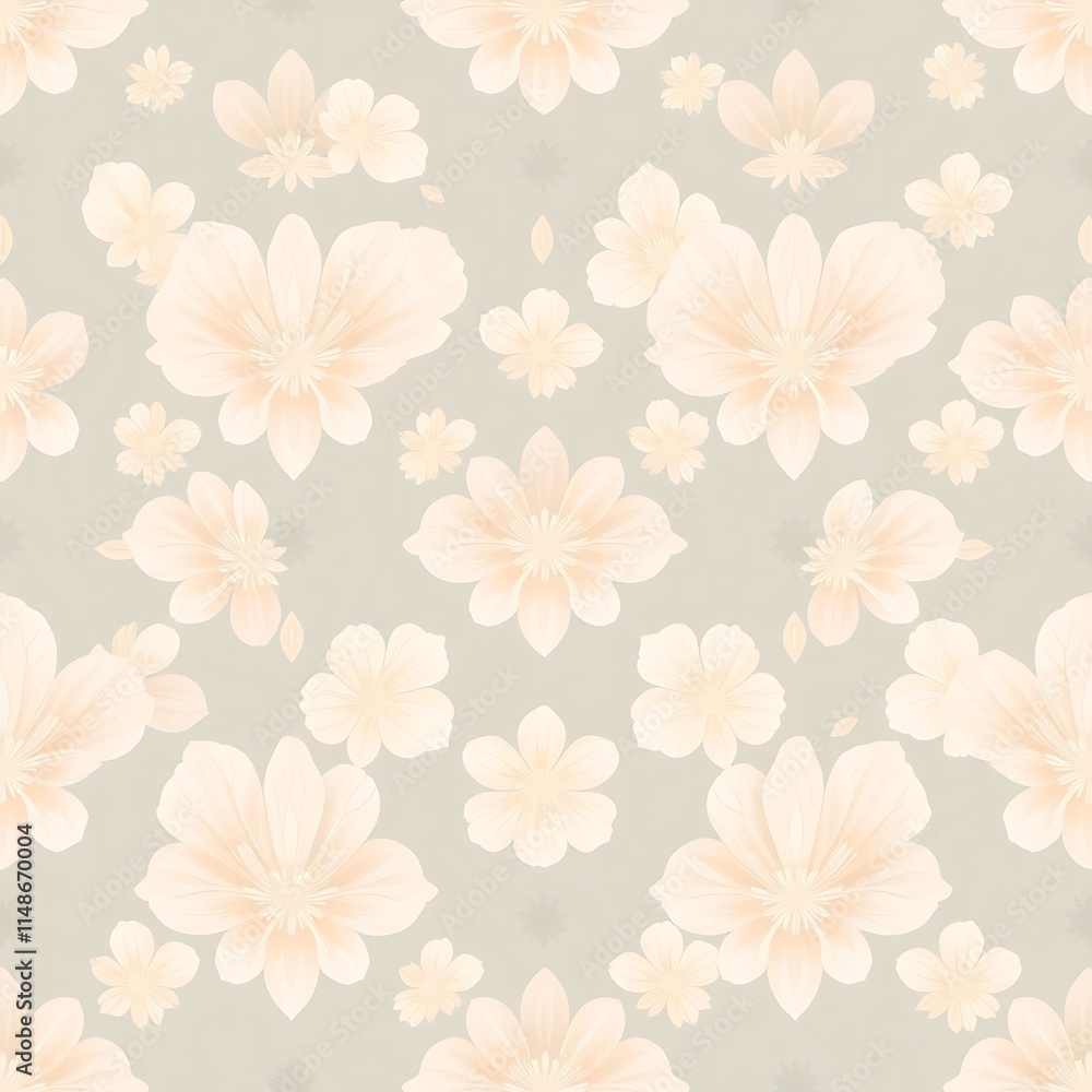 Pastel Floral Seamless Pattern: Soft and delicate, this pattern features a delicate array of pastel pink blossoms on a muted gray background. A feminine and ethereal design perfect for textiles. Pastel Floral Seamless Pattern: Soft and delicate, this pattern features a delicate array of pastel pink blossoms on a muted gray background. A feminine and ethereal design perfect for textiles.