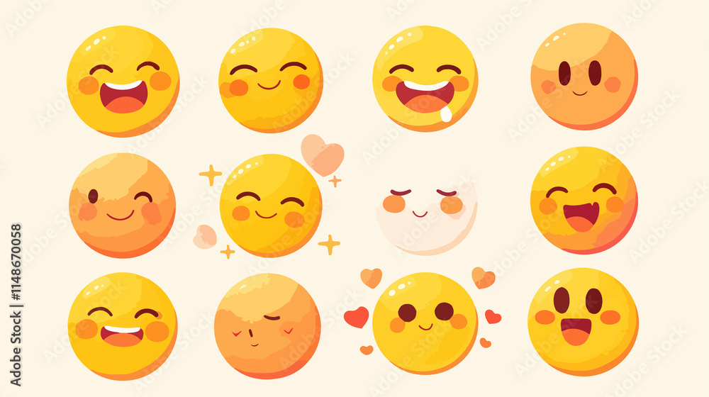 Fototapeta premium Smiley Emoticon Line Icons Flat Vector Style Isolated