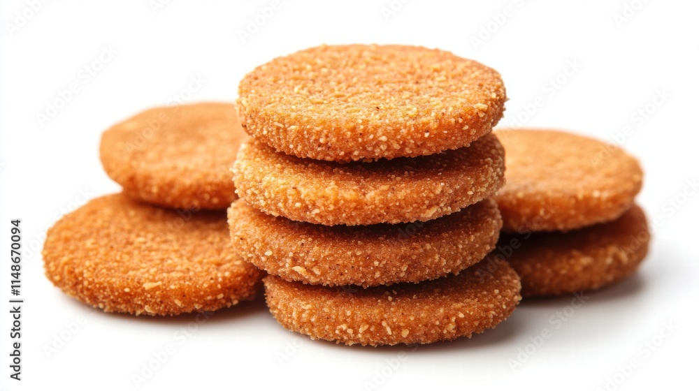 Delicious Round Cookies Stacked Neatly on a White Background Perfect for Sweet Treats and Dessert Recipes, Indulging in a Crunchy and Golden Snack Experience Delicious Round Cookies Stacked Neatly on a White Background Perfect for Sweet Treats and Dessert Recipes, Indulging in a Crunchy and Golden Snack Experience