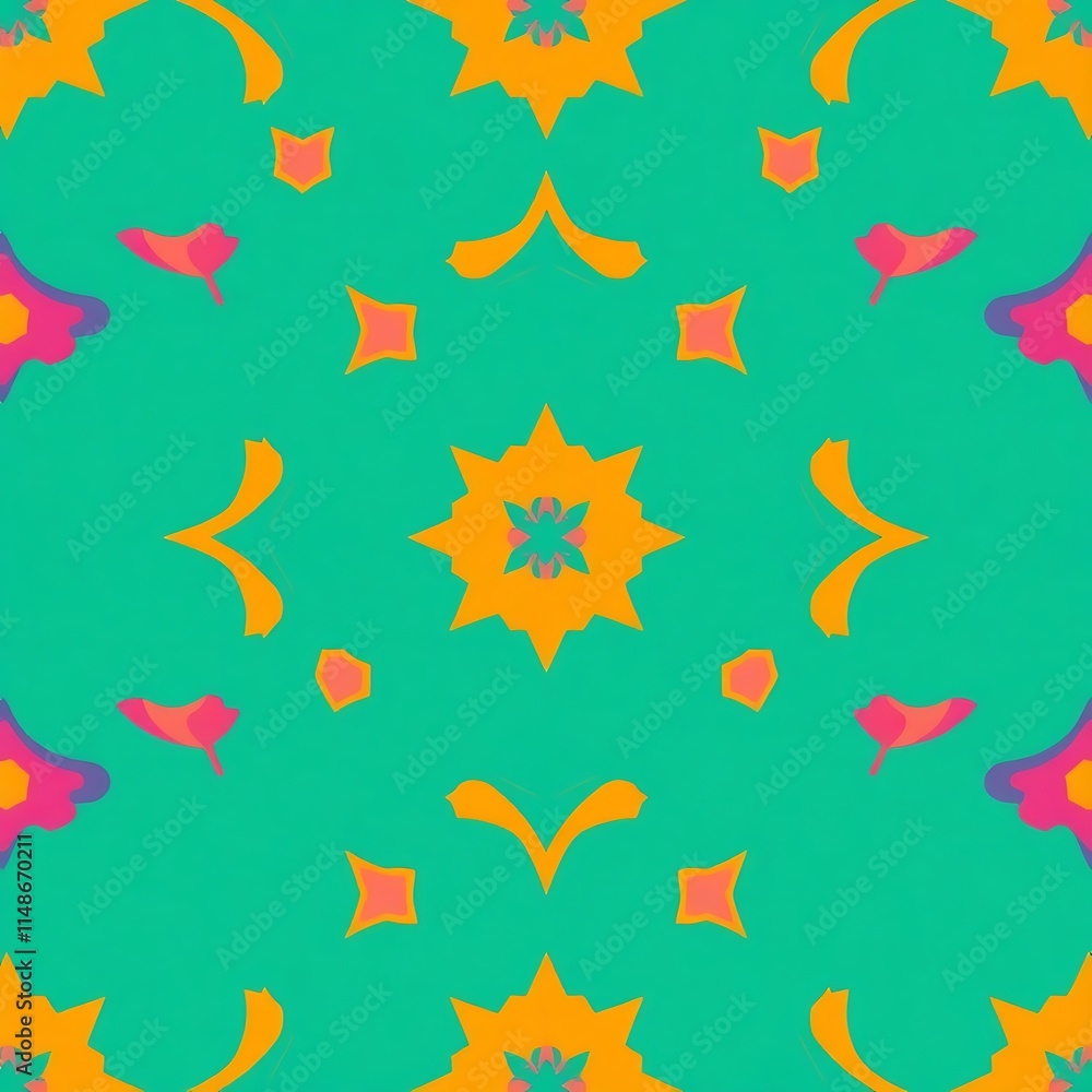 Fototapeta premium Vibrant Teal and Orange Kaleidoscope Pattern 