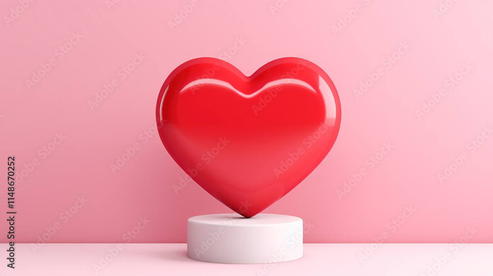 Valentine's Day card with shiny 3D heart in pink studio room Valentine's Day card with shiny 3D heart in pink studio room
