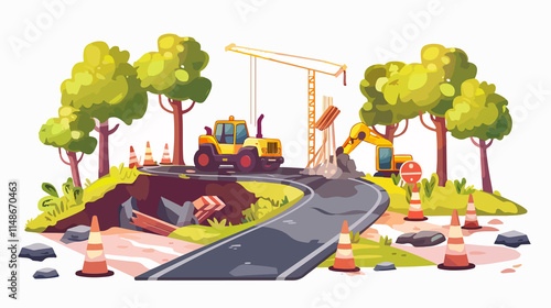 Road Upgrading On-Site Vector Illustration photo