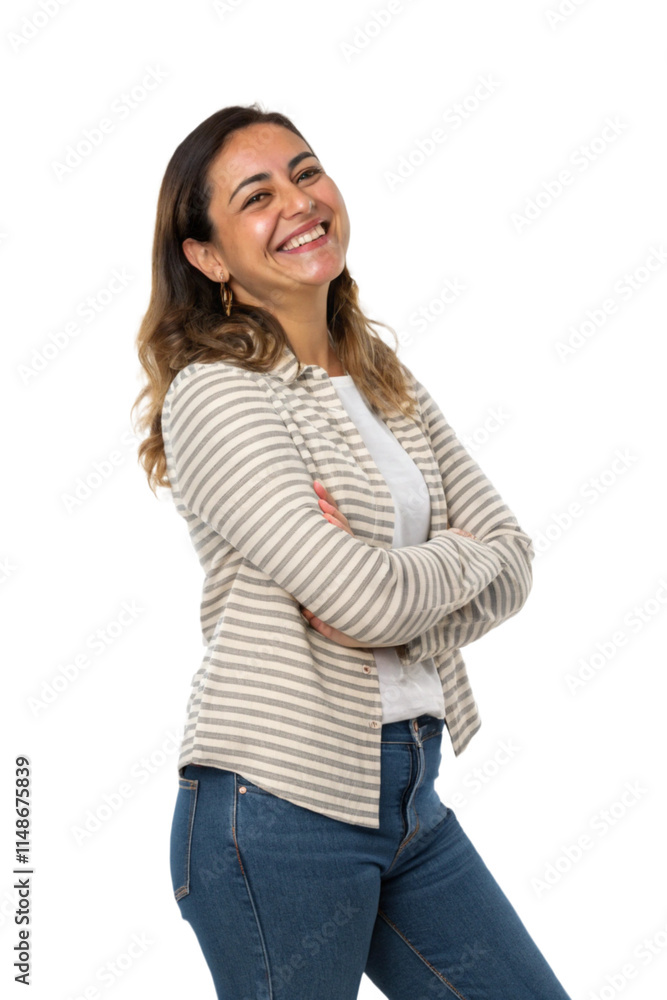 Cheerful woman standing, Isolated on Transparent Background Cheerful woman standing, Isolated on Transparent Background