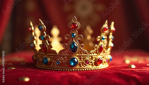 Royal Crown on Red Velvet with Sparkling Lights photo