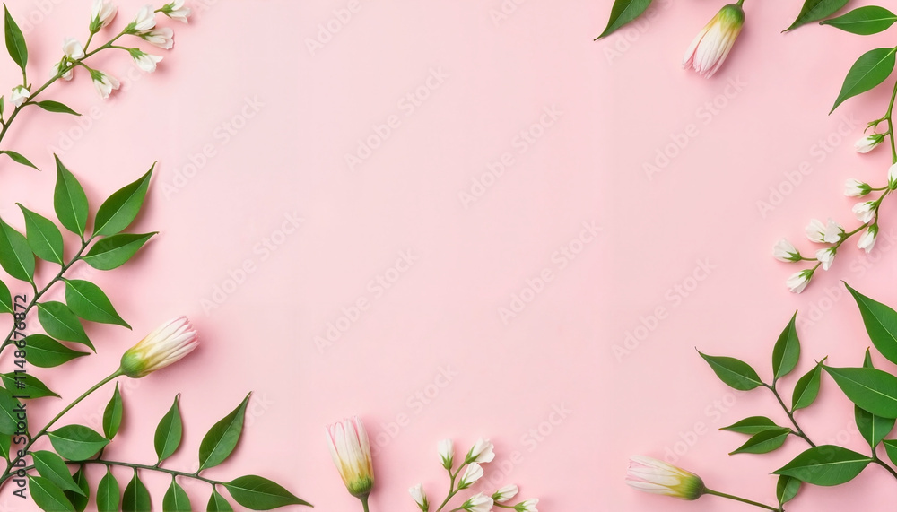 Pink Floral Frame Background with Copy Space Pink Floral Frame Background with Copy Space