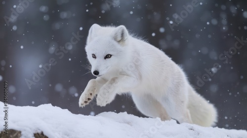 Arctic Fox Leaping Through Winter Snow photo