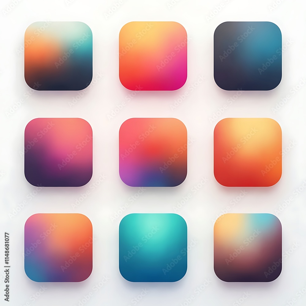 Collection of gradient app button icon with light effect Collection of gradient app button icon with light effect