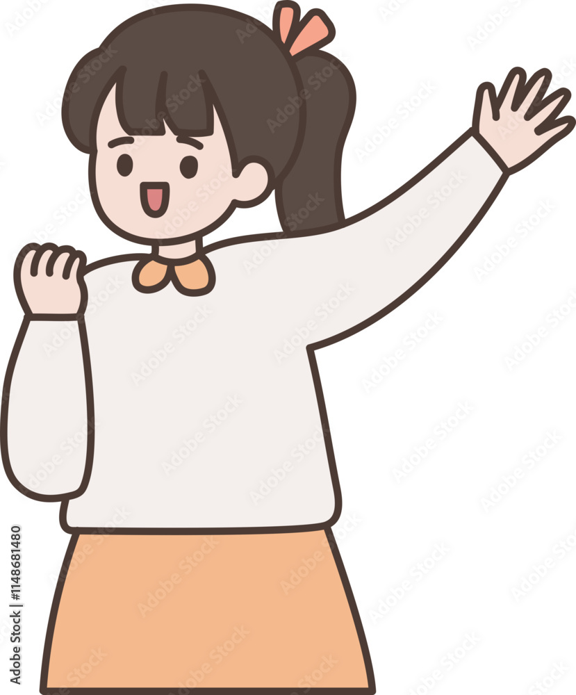 The girl with a ponytail raised her hand The girl with a ponytail raised her hand