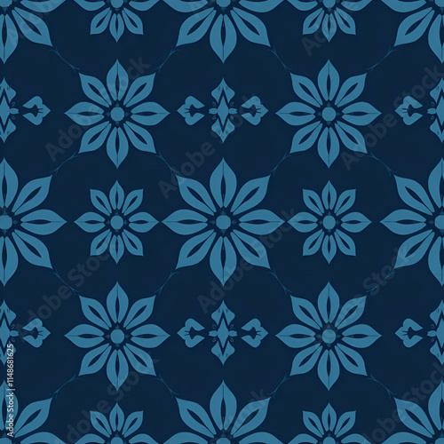 Seamless floral pattern on uniform background. Ornament darkcyan, design fabric art, fashion contour