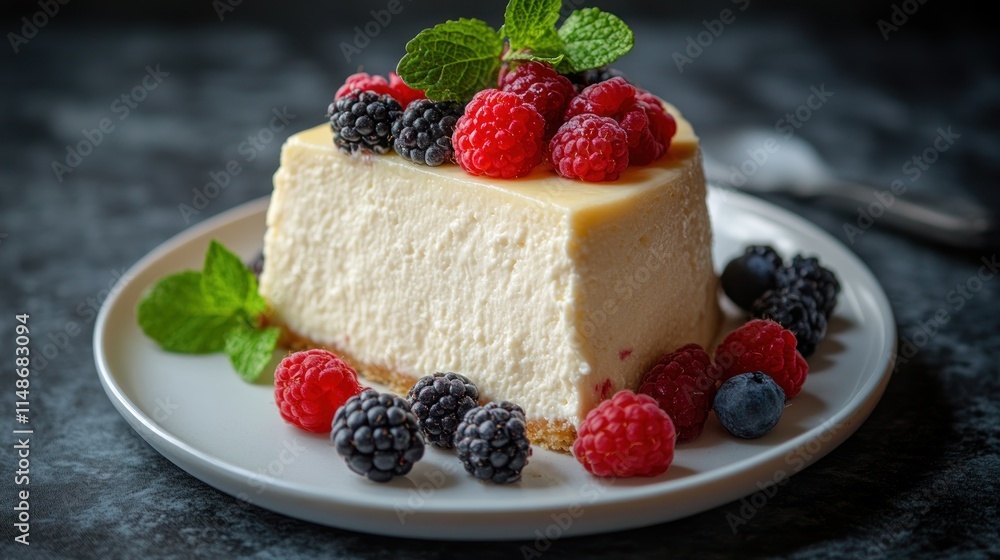 Creamy cheesecake slice with fresh berries and mint. (1) Creamy cheesecake slice with fresh berries and mint. (1)