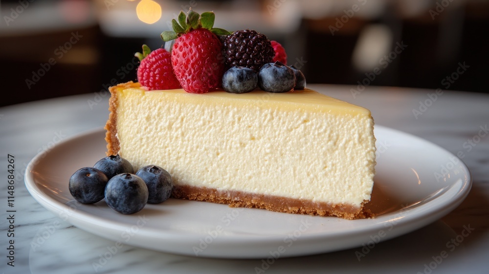 Creamy New York cheesecake slice with fresh berries. Creamy New York cheesecake slice with fresh berries.