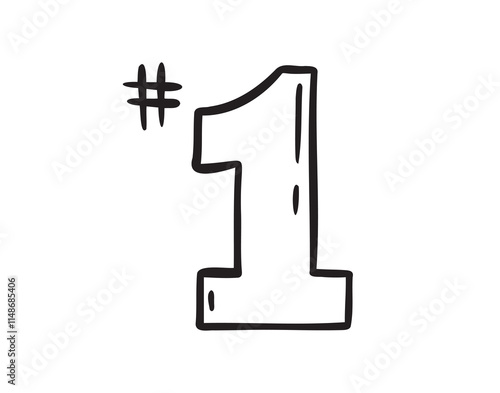 Number one doodle hand drawn icon. Outline drawing first number line clipart symbol