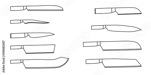 Set of knives isolated, line, sketch