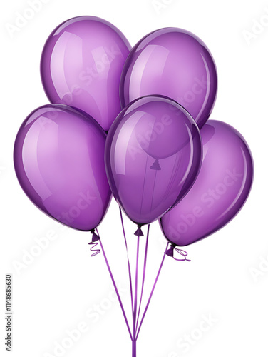 3D Purple Balloon Bunch Isolated with Ribbon for a Fun Birthday Party
