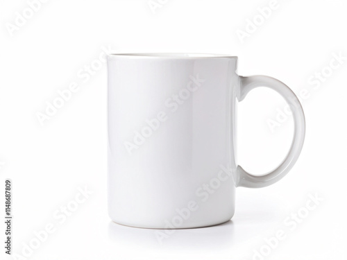 Close up of white mug mockup isolated on white background view. 11oz Blank Mug. Blank product. Coffee cup mockup. Mug ceramic blank.