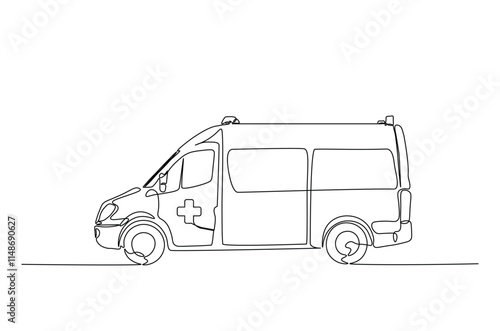 Ambulance car continuous one line drawing. Ambulance van single line art illustration. Editable vector.