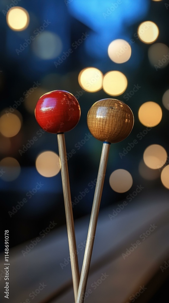 Candy Sticks. Red and brown lollipops on sticks with bokeh lights back Candy Sticks. Red and brown lollipops on sticks with bokeh lights back