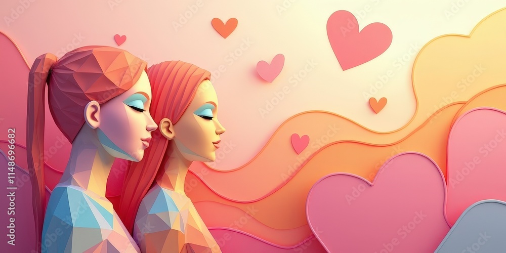 Beautiful 3D Geometric Women's Shape Art - Colorful Horizontal Banner Design for Mother's Day & Women's Day Beautiful 3D Geometric Women's Shape Art - Colorful Horizontal Banner Design for Mother's Day & Women's Day