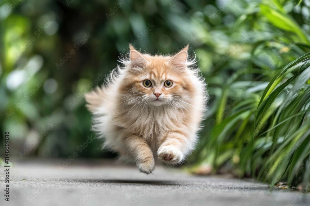 Playful Cat in Motion Captured in a Lush Green Environment, Emphasizing the Joy and Energy of a Feline Friend Enjoying the Outdoors Playful Cat in Motion Captured in a Lush Green Environment, Emphasizing the Joy and Energy of a Feline Friend Enjoying the Outdoors