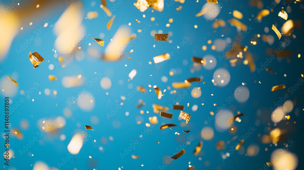 Festive gold confetti drifting in the air during a celebration event. Festive gold confetti drifting in the air during a celebration event.