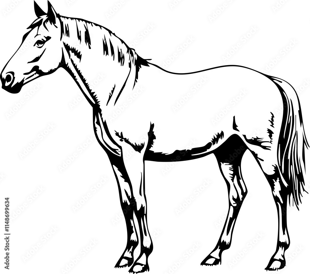 Obraz premium Elegant horse sketch on white background, rural symbolism