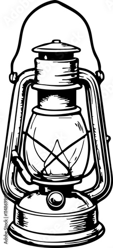 Vintage camping lantern sketch on white background, outdoor adventure