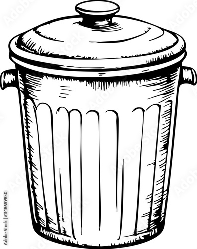 Sleek compost bin sketch on white background, sustainable living concept