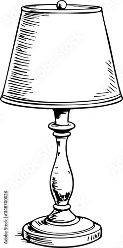 Elegant table lamp sketch on white background, home decor concept