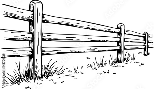 Rustic wooden fence in rural landscape, simplicity and tranquility