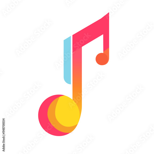 Colorful vector logo for online music platform with musical note and elements in flat minimalist style on white background.