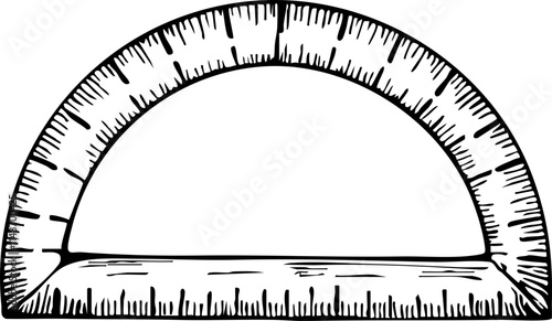 Sketch of a protractor on a white background, educational tool