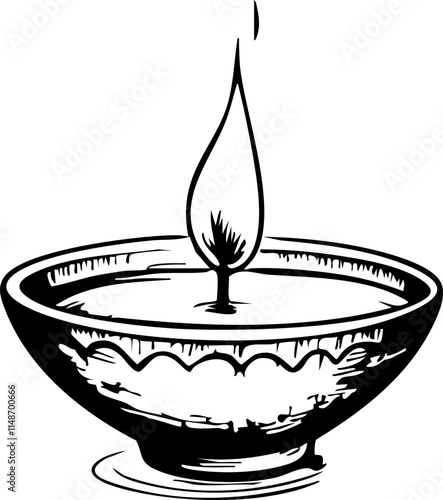 Diwali lamp sketch on white background, cultural symbolism