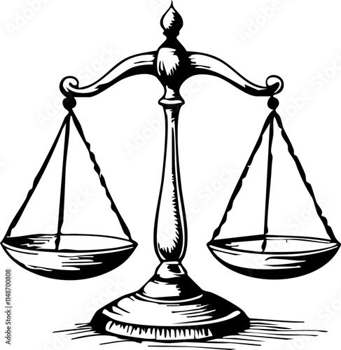 Balance scale illustration on white background, concept of fairness