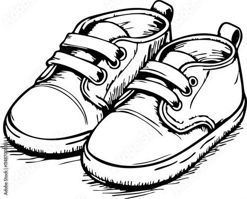 Sweet baby shoes sketch on white background, family memories
