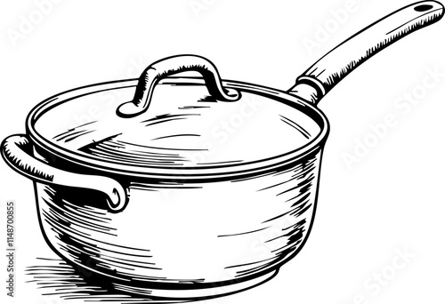 Detailed illustration of a saucepan on white background, kitchen concept