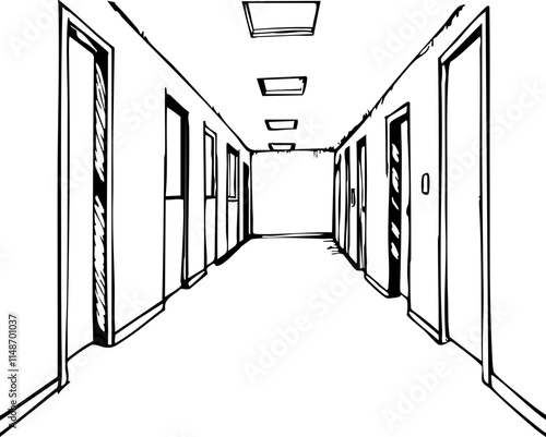 Abstract office corridor sketch, minimalist design, business concept