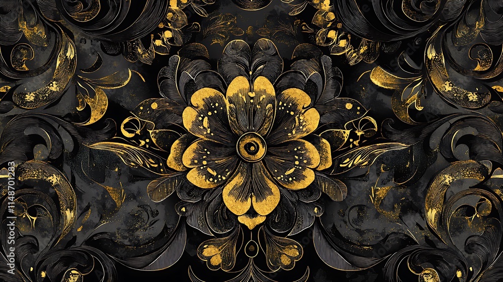 Ornate Gold Flower Design on Dark Background Ornate Gold Flower Design on Dark Background