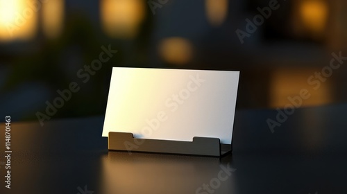 Wallpaper Mural Blank Business Card Mockup in Holder on Dark Table Torontodigital.ca