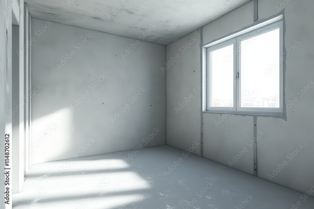 Obraz premium 3D rendering of a house featuring basement drywall with a window