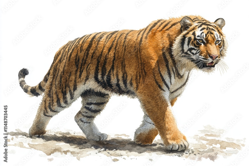 Fototapeta premium A Striking Portrait of a Majestic Tiger Walking Gracefully in Its Natural Habitat, Showcase of Wildlife Beauty and the Essence of the Majestic Animal Kingdom