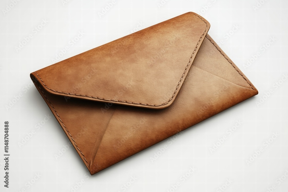 Elegant Brown Leather Envelope with a Smooth Texture, Perfect for Invitations or Note Cards, Showcasing Fine Craftsmanship and Timeless Design in a Minimalist Style Elegant Brown Leather Envelope with a Smooth Texture, Perfect for Invitations or Note Cards, Showcasing Fine Craftsmanship and Timeless Design in a Minimalist Style