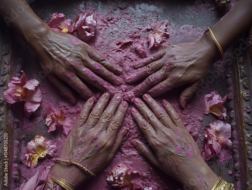 Elders of an Indian village celebrate Holi with vibrant colors and shared memories photo